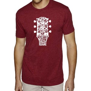 LA Pop Art Men's Premium Blend Word Art T-shirt - Guitar Head Music Genres Burgundy Medium - 1 of 4