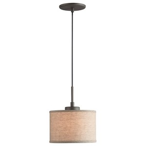 Woodbridge Lighting Drum 1-Light Fabric Mini-Pendant in Bronze/Beige - 1 of 1