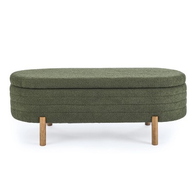 GlasFlength Ottomans and Benches Portable Oval Storage Bench with Rubber Wood Legs Fashion Design for Living Spaces, Green, 46.65"*18.11"*7.88"