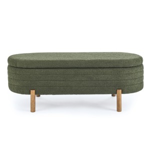 GlasFlength Ottomans and Benches Portable Oval Storage Bench with Rubber Wood Legs Fashion Design for Living Spaces, Green, 46.65"*18.11"*7.88" - 1 of 4