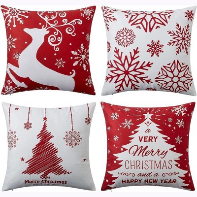 4 Pieces Velvet Christmas Pillow Covers Christmas Decorations, 18x18 Inches
