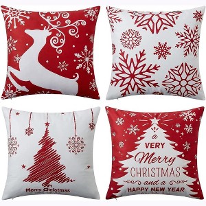 4 Pieces Velvet Christmas Pillow Covers Christmas Decorations, 18x18 Inches - 1 of 4