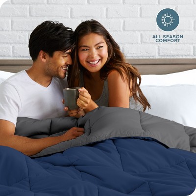Twin XL Dark Blue and Grey Reversible Down Alternative Comforter
