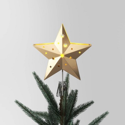 Image of 10" Pre-lit LED 'Peace/Joy' Projection Die Cut Star Christmas Tree Topper Gold - Wondershop™