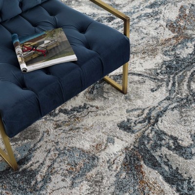 Liverpool Blue and Gray Abstract Medium Pile Area Rug