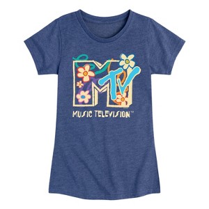 Girls' - MTV - Drawn Floral Logo Fitted Short Sleeve Graphic T-Shirt - 1 of 4