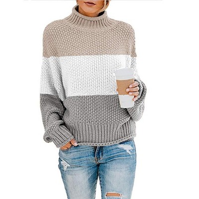 Coolmee Women's Pullover Sweater Turtleneck Batwing Sleeve Loose Oversized Chunky Knitted Sweater Jumper Tops
