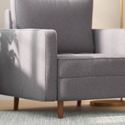 Slate Gray Tufted Faux Linen Mid-Century Modern Accent Chair