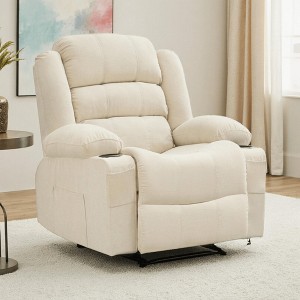 Large Recliner Chair for Adults, Manual Fabric Recliner, Minimalist Single Reclining Sofa with Side Pockets, Cup Holders - 1 of 4