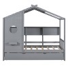 Wooden Kids House Bed With Sturdy Pinewood Frame, Modern Design for Child Play & Sleep with Storage and Trundle-Maison Boucle - 3 of 4