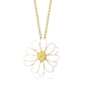 Ross-Simons Italian White Enamel Daisy Necklace in 18kt Gold Over Sterling Size 18 - 1 of 3