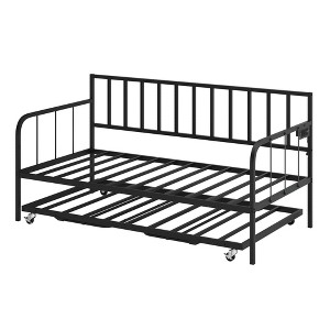 SEVOBAL Beds, Twin Daybed with Trundle and Storage, Metal Sofa Bed Frame for Living Room and Guest Room, Black, 79.92"*20.07"*3.94" - 1 of 4