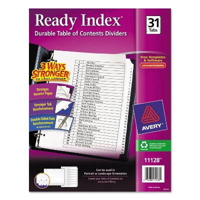 Avery Ready Index Customizable Table of Contents Black & White Dividers 31-Tab Ltr 11128