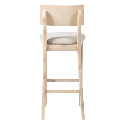 Rustic Gray Wash 46" Acacia Wood Bar Stool with Light Gray Linen Cushion