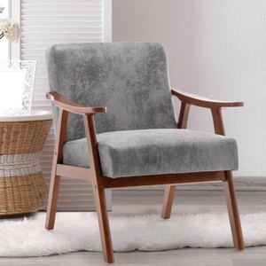 26" Wide Upholstered Mid-Century Modern Accent Chair with Rubber Wood Frame and Armrests for Living Room or Bedroom -3irtyhousy - 1 of 4
