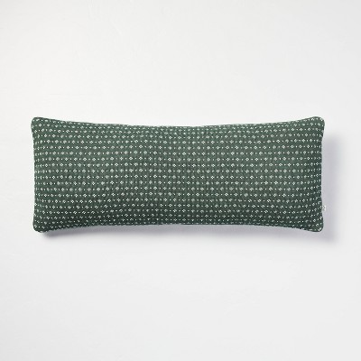 12"x30" Sweater Fleck Jacquard Knit Lumbar Throw Pillow Green/White - Hearth & Hand™ with Magnolia
