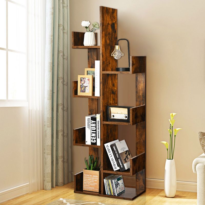 Costway 8-Shelf Bookcase Modern Tree Bookshelf Storage Decor Freestanding White/Black, 4 of 11