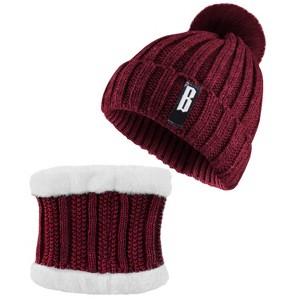 NPolar"Women’s Winter Beanie Hat & Scarf Set, Warm Knitted Skull Cap & Neck Warmer for Outdoors"Red - 1 of 4