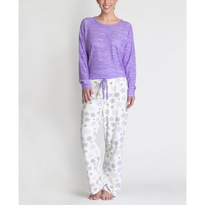 Muk Luks Womens 2 Piece Feel Good Pajama Set, Purple/regency Floral, Medium  : Target