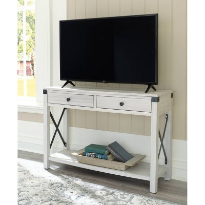 Modern Farmhouse White Wood & Metal Console Table with Storage