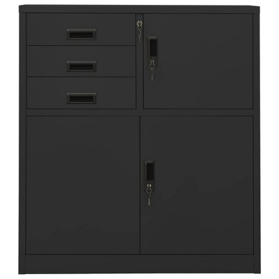 vidaXL Filing Cabinet Storage Office Cabinet with Lock for Home Office Steel - Anthracite Without planter box