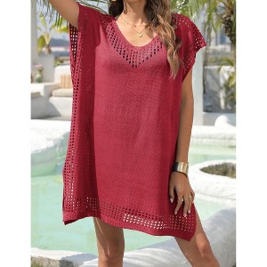 Women's Hollow Out Swimsuit Coverup Bathing Suit Beach Cover Up Swimwear Dress - 1 of 4
