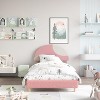 Twin Bed Frame with Round Boucle Headboard, Upholstered Arch-Shaped Design in Soft Pink, Modern Kids Wooden Slats Bed,  Easy Assembly - 3 of 4