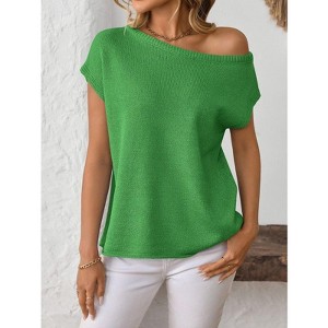 Coolmee Women's Knit Off The Shoulder Tops Summer Casual Short Sleeve Beach Vacation Tops - 1 of 4