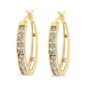 Haus of Brilliance 14K Yellow Gold Plated Silver 1.0 Cttw Champagne Diamond Hoop Earrings - 1 of 4