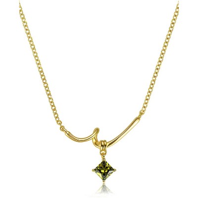 Molenia Peridot Solitaire Necklace for Women: 14K Gold Plated 925 Sterling Silver Knot Pendant Green Gemstone Twist Bar Ribbon Dainty Jewelry