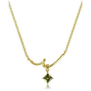 Molenia Peridot Solitaire Necklace for Women: 14K Gold Plated 925 Sterling Silver Knot Pendant Green Gemstone Twist Bar Ribbon Dainty Jewelry - 1 of 4