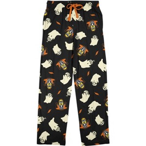 Minions Monsters All-Over Print Men's Black Sleep Pajama Pants - 1 of 2