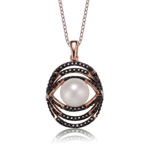 Guili Cubic Zirconia Sterling Silver Black And Rose Plated Round Pearl Pendant - 1 of 2