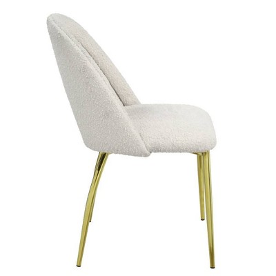 White Upholstered Side Chair with Gold Metal Legs, Set of 2