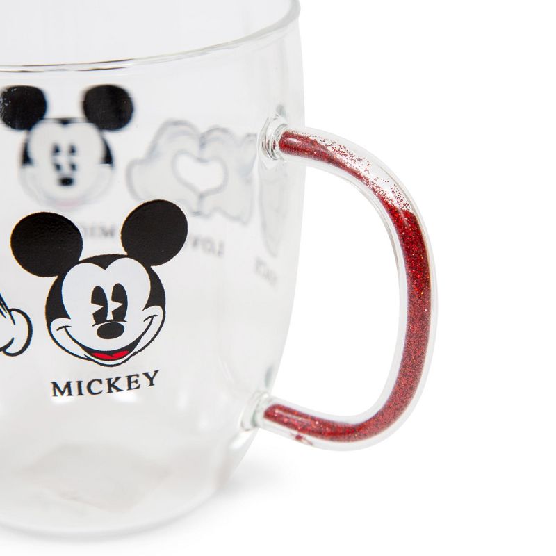 Silver Buffalo Disney "Peace Love" Mickey Mouse Glitter Handle Glass Mug | Holds 14 Ounces, 2 of 7