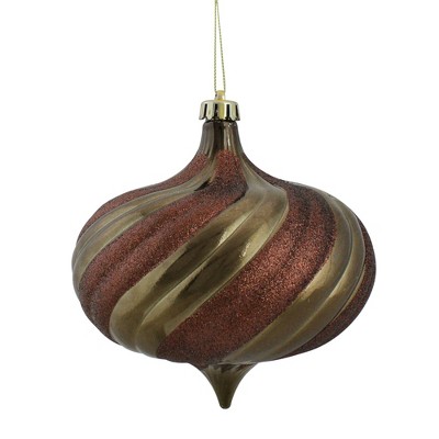 Northlight 4ct Shiny Glitter Swirl Shatterproof Onion Drop Christmas Ornament Set 5.75" - Brown