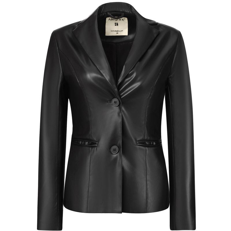 Allegra K Women's Notched Lapel Single-Breasted Faux Leather Blazer, 1 of 7