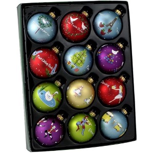 Kurt Adler Glass Ball Christmas Tree Ornament Set, 12 Days of Christmas, 2.5" (12-Count) - 1 of 4
