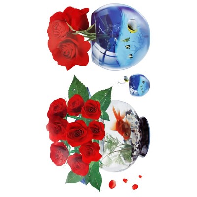 Slickblue Rose Fishbowl Wall Decals Floral Vinyl Stickers for Living Room, Bedroom, and More 13x23.5 inch