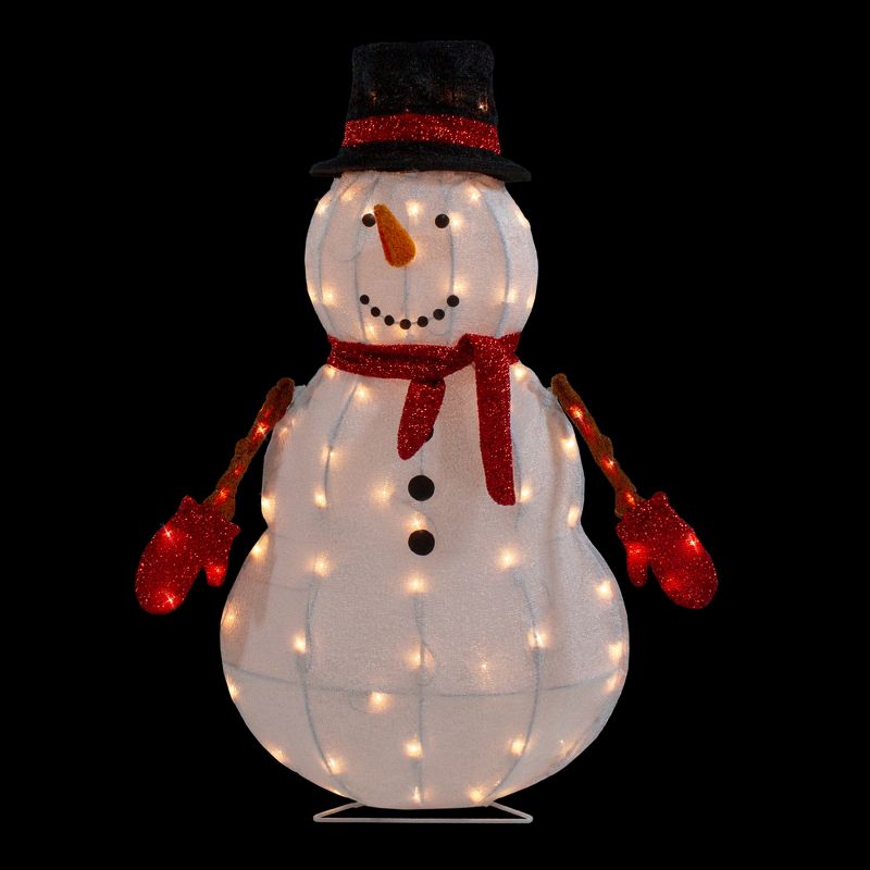 Northlight 32" Lighted 3D Chenille Snowman in Top Hat Outdoor Christmas Decoration, 3 of 7