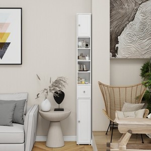 TiramisuBest Tall Slim Bathroom Storage Cabinet, 71" Freestanding Bathroom Cabinet with 1 Drawer, 2 Doors and 4 Adjustable Shelves-White - 1 of 4