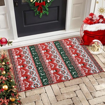 Christmas Rug Machine Washable Xmas Snowman Deer Rug