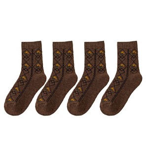 Anna-Kaci Women's 4 Pairs Knit Socks with Floral and Plaid Patterns Soft Warm Fabric and Ribbed Comfort Cuffs - 1 of 4