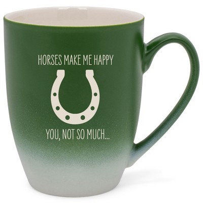 100 North Horseshoe Design 10 Ounce Green and White Two Toned Ombre, Comfortably Fits Your Hands, Ceramic Tea Coffee Cup Mug, Horses make me happy,