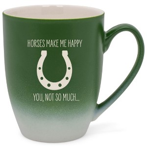 100 North Horseshoe Design 10 Ounce Green and White Two Toned Ombre, Comfortably Fits Your Hands, Ceramic Tea Coffee Cup Mug, Horses make me happy, - 1 of 1