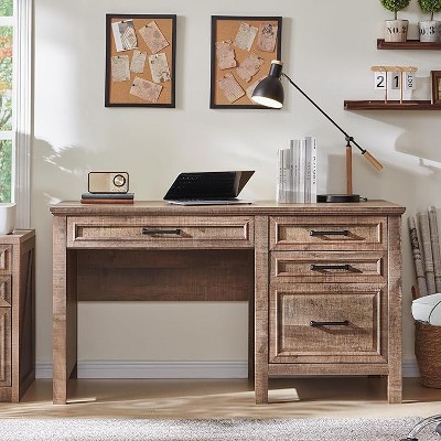 TAJSOON Home Office Desk, Modern Farmhouse Computer Desk with File Cabinet Letter T4 F4 Legal, Study Writing Desk, 53 Inch, Warm Brown
