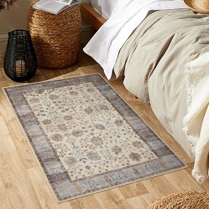 Short pile washable rug with boho vintage style – fits living rooms, bedrooms, dining rooms, kitchens, door areas. - 1 of 4