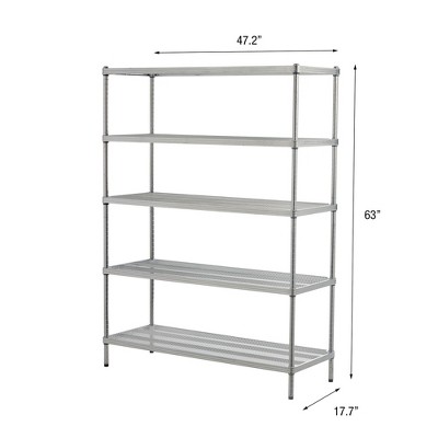 Silver MeshWorks Heavy-Duty 5-Tier Metal Storage Shelving Unit