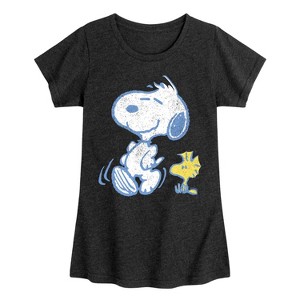 Girls' - Peanuts - Snoopy And Woodstock Pastels Fitted Short Sleeve Graphic T-Shirt - 1 of 4