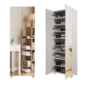 KTMBDW Tall Shoe Cabinet with Full Length Mirror, Shoe Storage Cabinet with 6 Mirror Doors, Hidden Shoe Rack Organizer for Entryway, White - 1 of 4